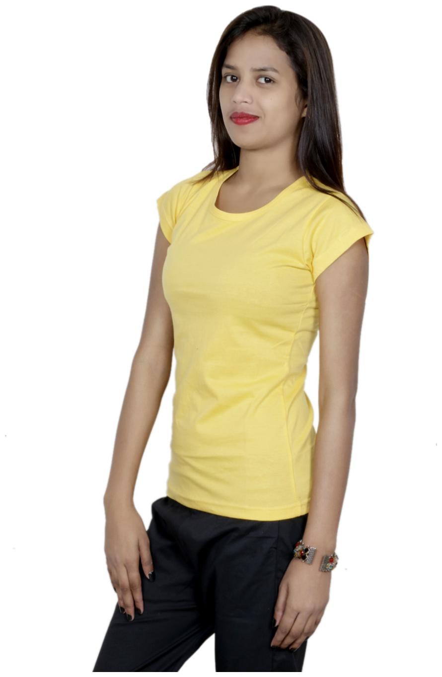 

Indiweaves Women Yellow Regular fit Mandarin collar Cotton T shirt