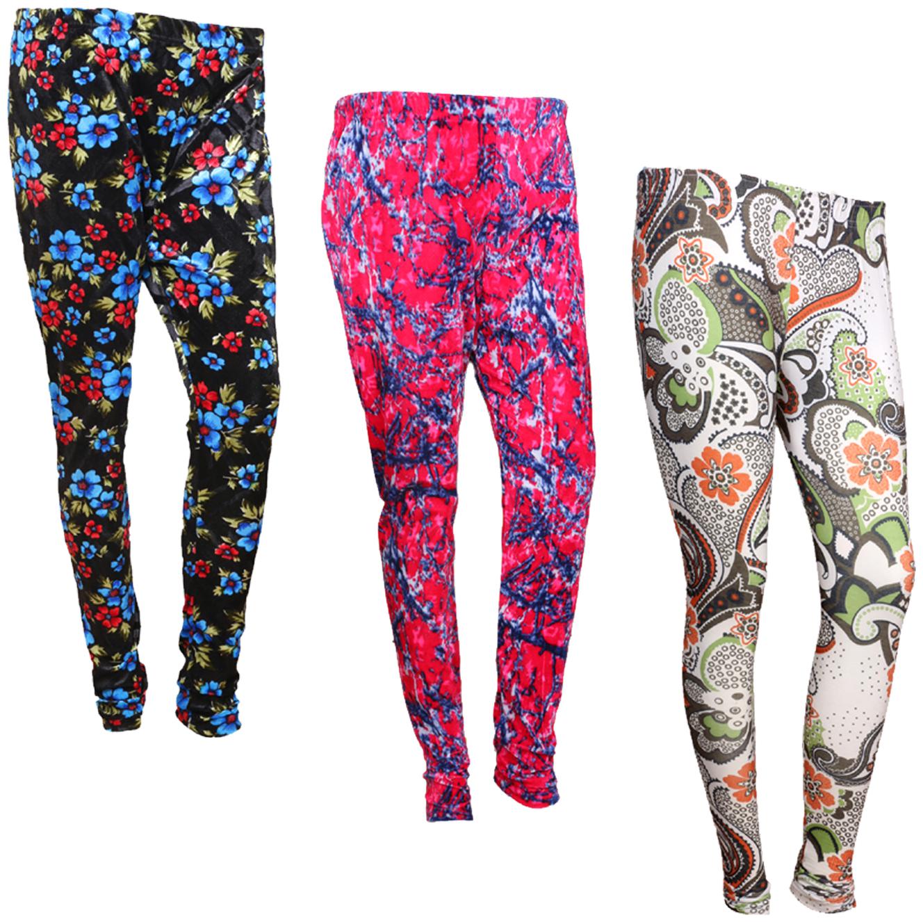 

IndiWeaves Women Cotton Printed Legging and Velvet Printed Leggings (Pack of 3)