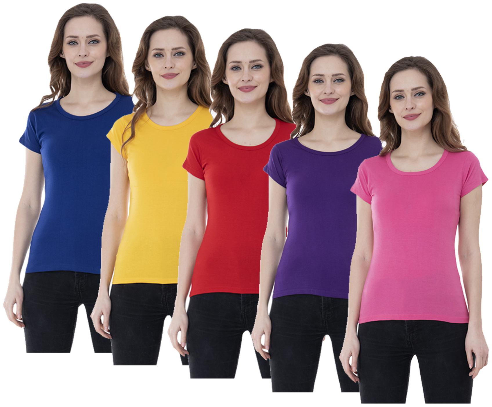 

Indiweaves Women Multi Regular fit Round neck Cotton T shirt