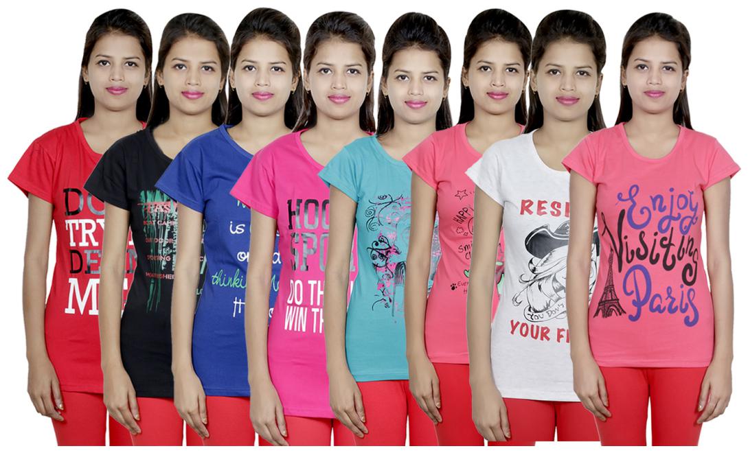 

IndiWeaves Women s Cotton Printed T-Shirts COMBO OFFER ( Pack of 8 T-Shirts)