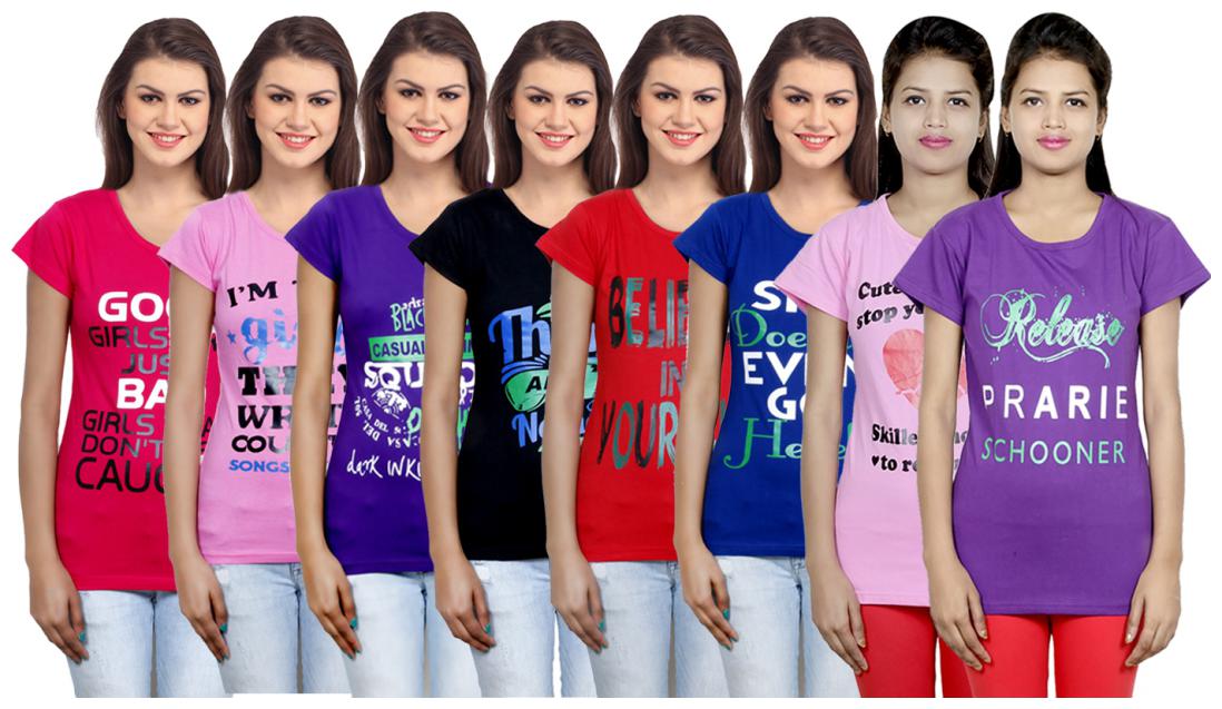 

IndiWeaves Women s Cotton Printed T-Shirts COMBO OFFER ( Pack of 8 T-Shirts)