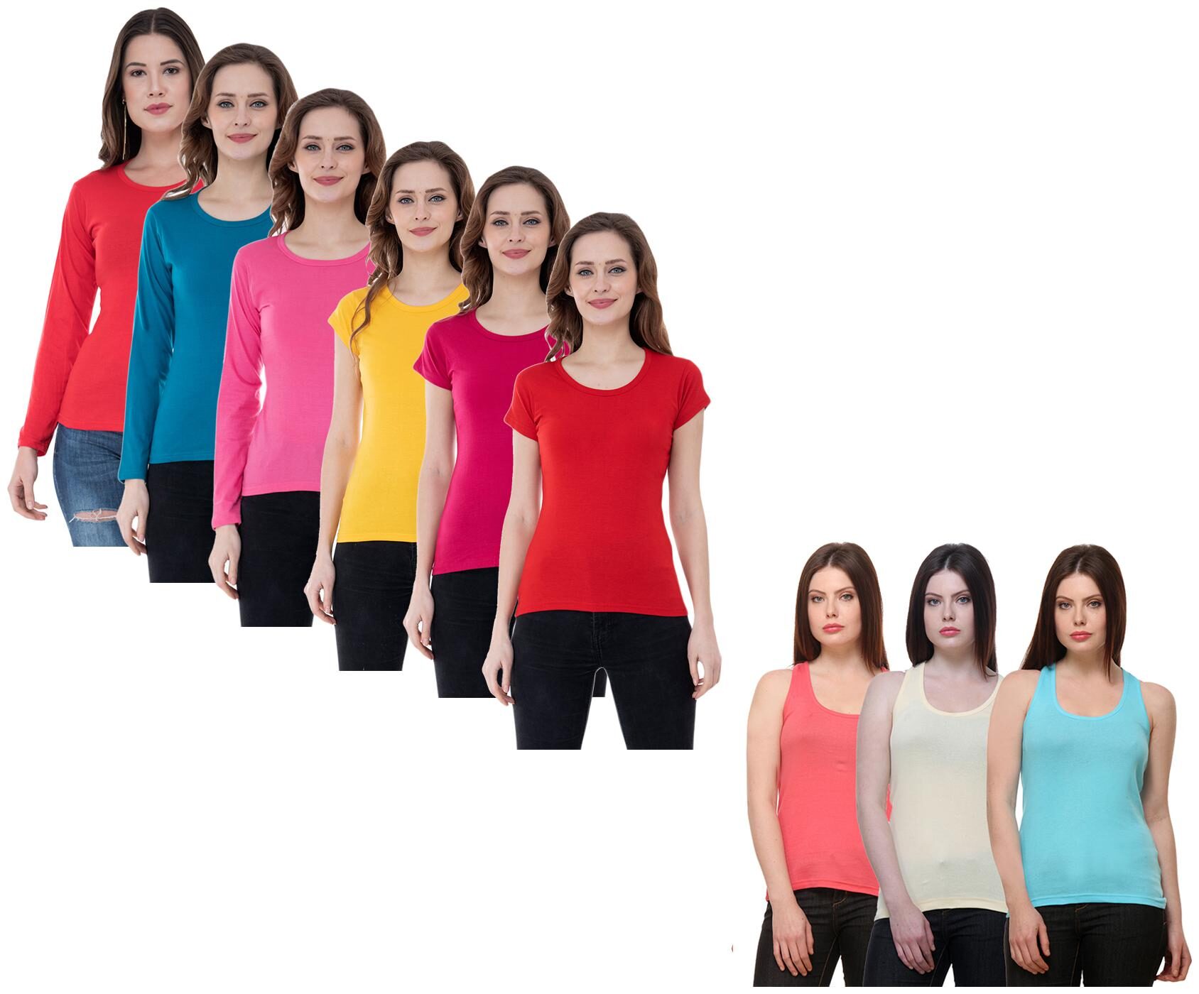 

Indiweaves Women Multi Regular fit Round neck Cotton Tank top