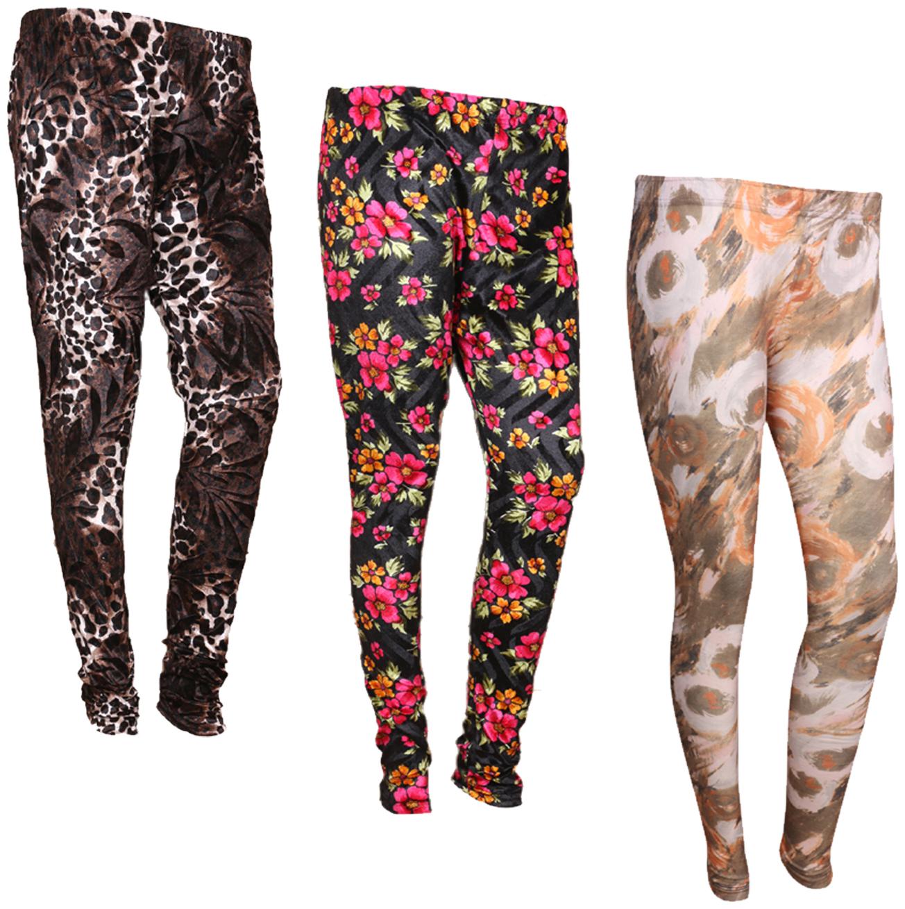 

IndiWeaves Women Cotton Printed Legging and Velvet Printed Leggings (Pack of 3)
