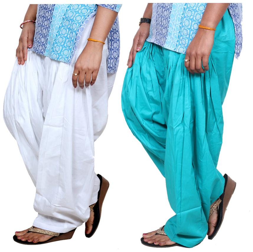 

IndiWeaves White And Green Pack Of 2 Salwar