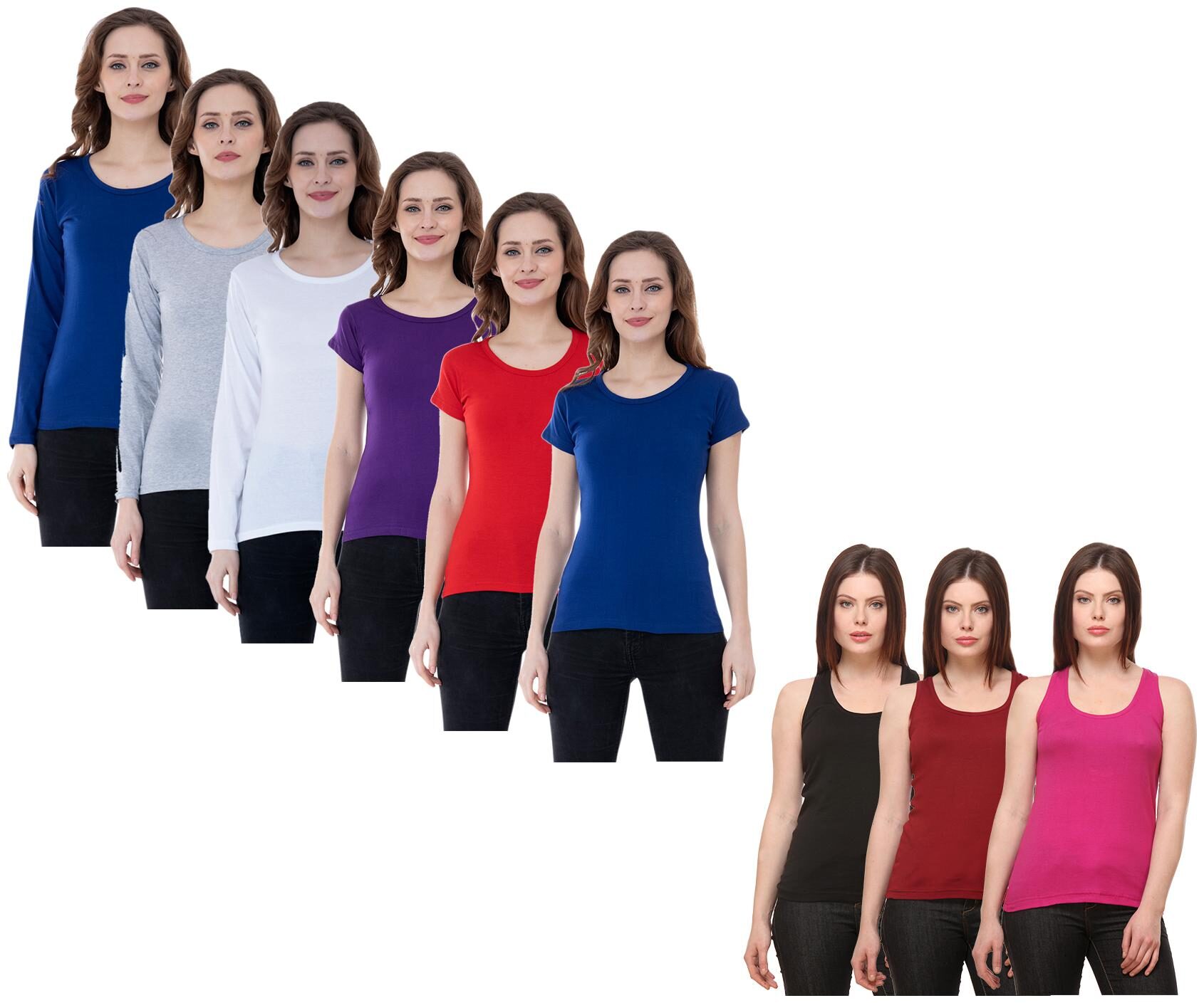 

Indiweaves Women Multi Regular fit Round neck Cotton Tank top