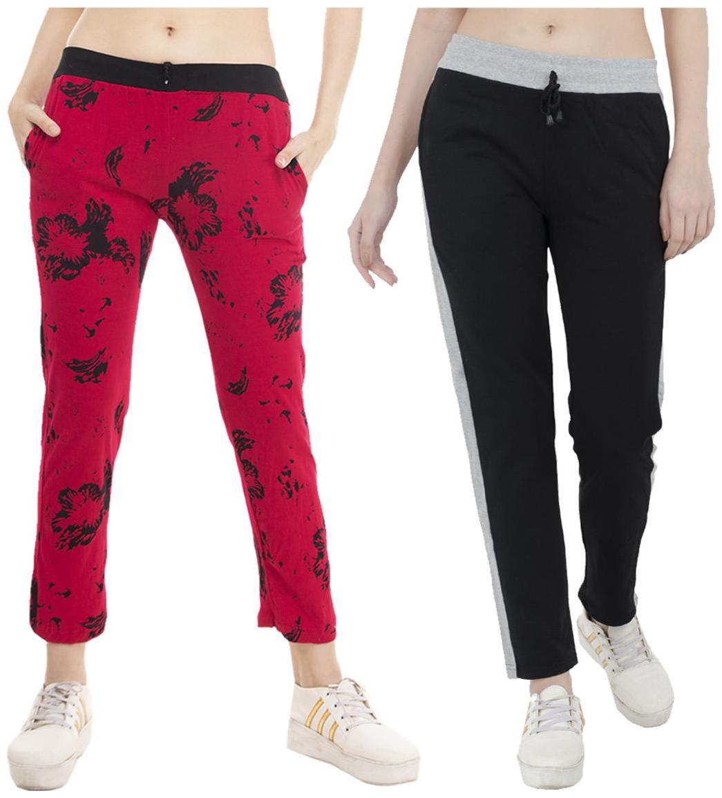 

Indiweaves Women Regular fit Polyester Printed Track pants - Black