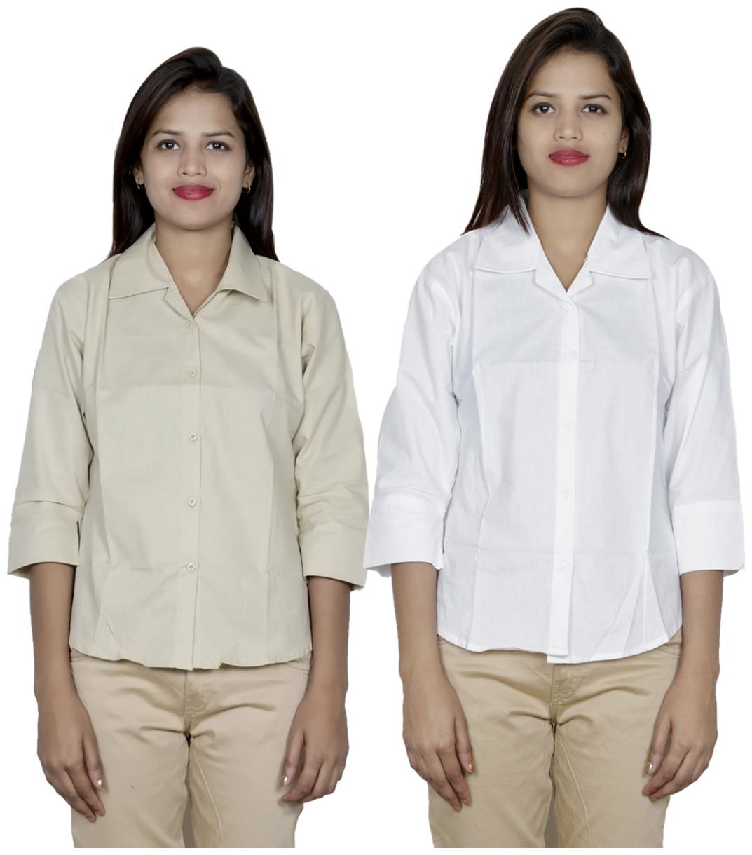 

Indiweaves Women Beige Solid Regular Fit Shirt