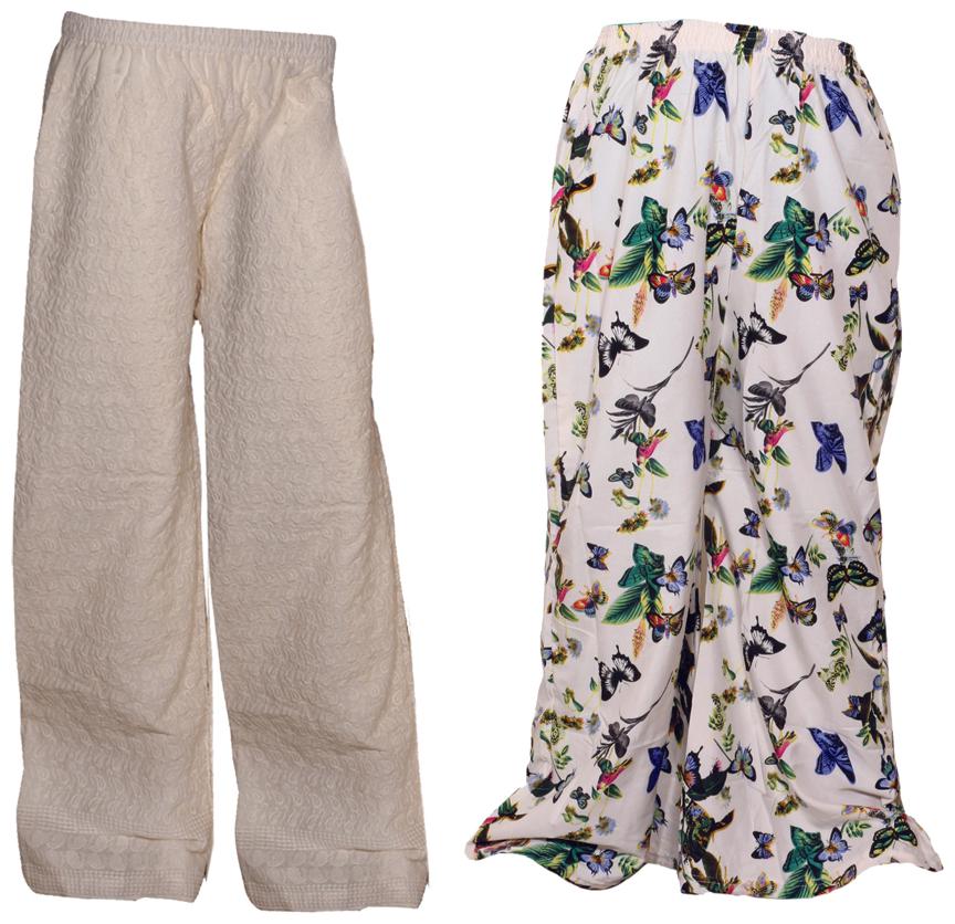 

IndiWeaves Womens 1 Full Chikan Work Pallazo and 1 Printed Palazzo Combo Pack (Pack of 2 Palazo)