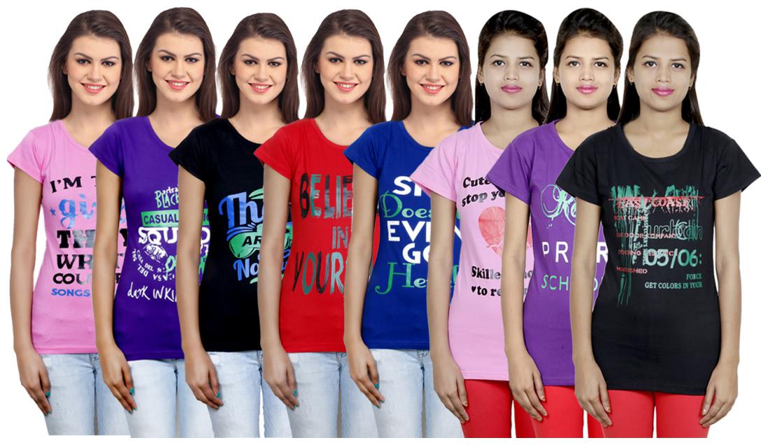 

IndiWeaves Women s Cotton Printed T-Shirts COMBO OFFER ( Pack of 8 T-Shirts)