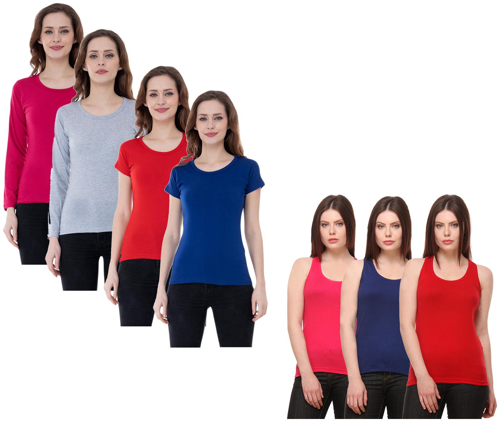 

Indiweaves Women Multi Regular fit Round neck Cotton Tank top