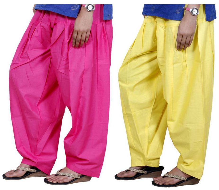 

IndiWeaves Women Cotton Semi-Patiala Salwar Set of -2