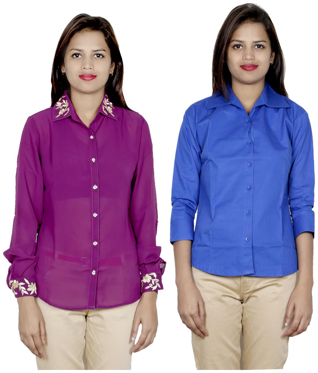 

Indiweaves Women Purple Embroidered Regular Fit Shirt