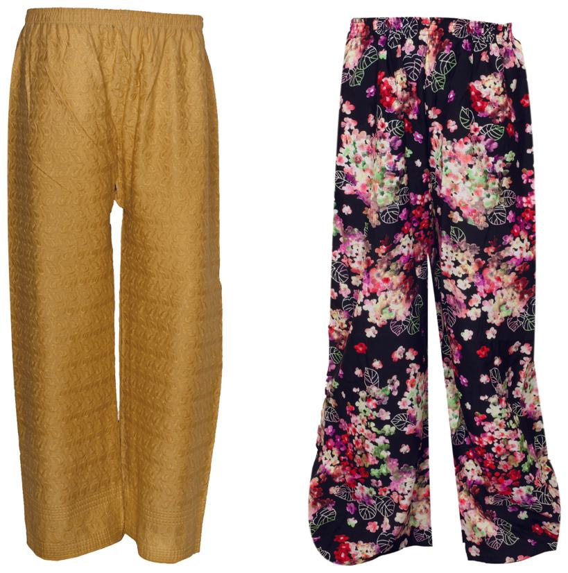 

IndiWeaves Womens 1 Full Chikan Work Pallazo and 1 Printed Palazzo Combo Pack (Pack of 2 Palazo)