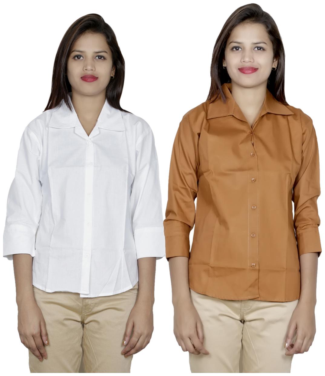 

Indiweaves Women White Solid Regular Fit Shirt