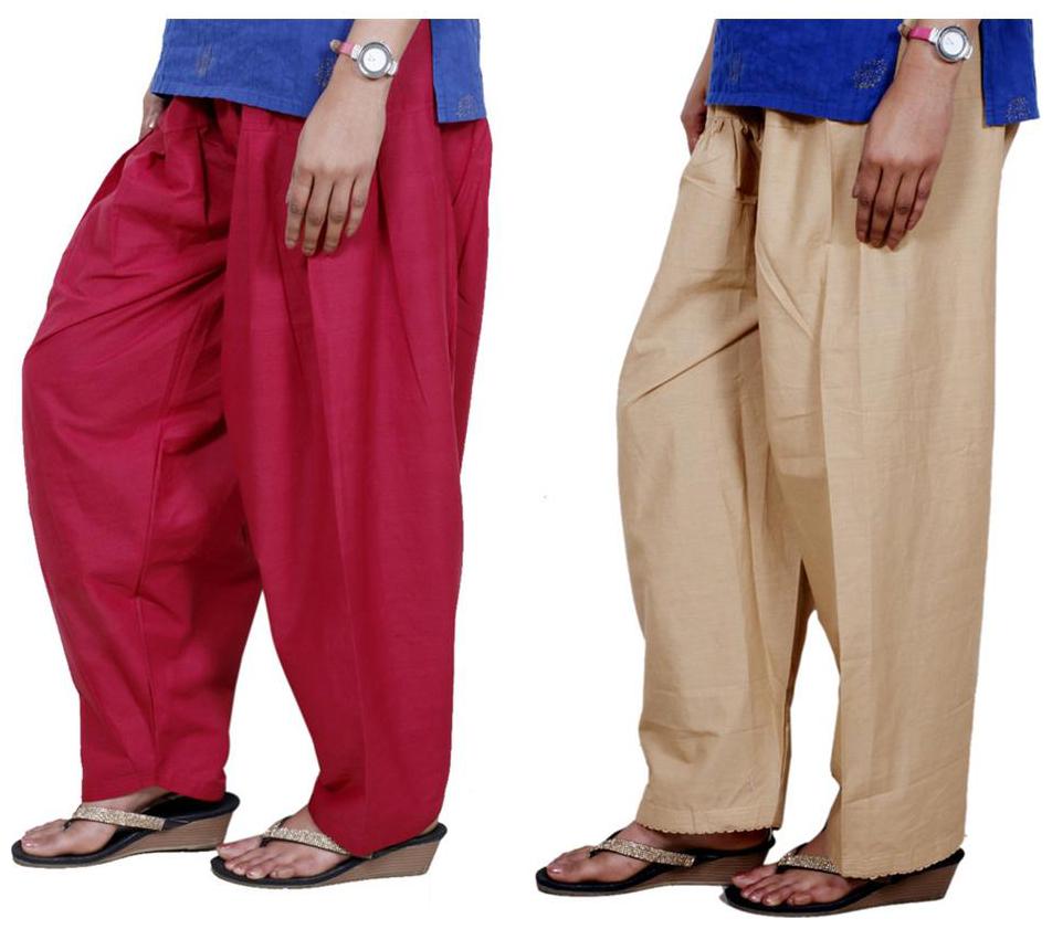 

IndiWeaves Women Cotton Semi-Patiala Salwar Set of -2