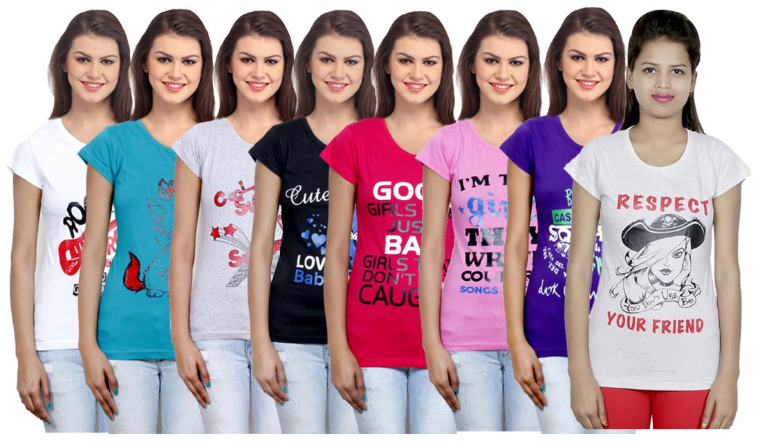 

IndiWeaves Women Cotton Printed T-Shirt ( Set of- 8)