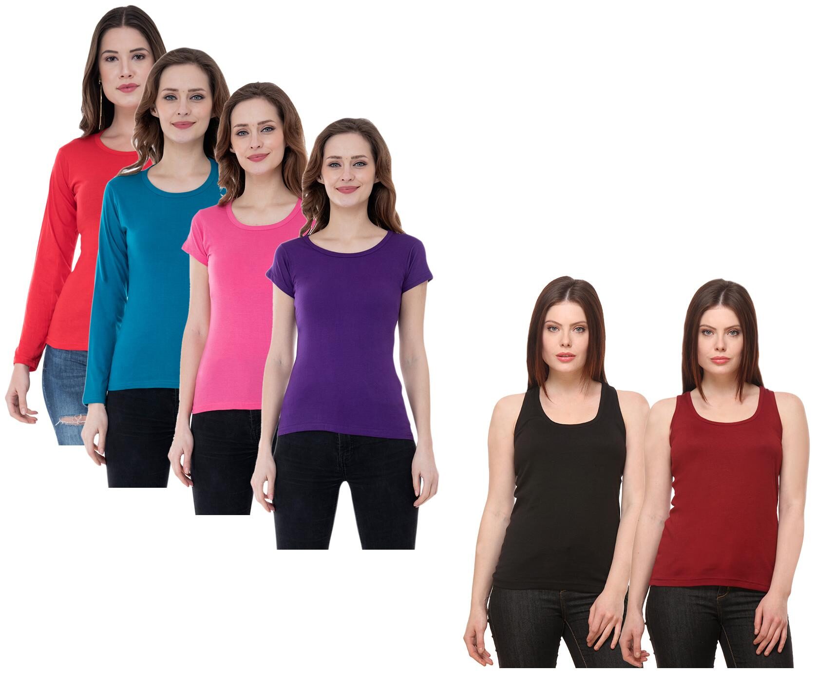 

Indiweaves Women Multi Regular fit Round neck Cotton Tank top