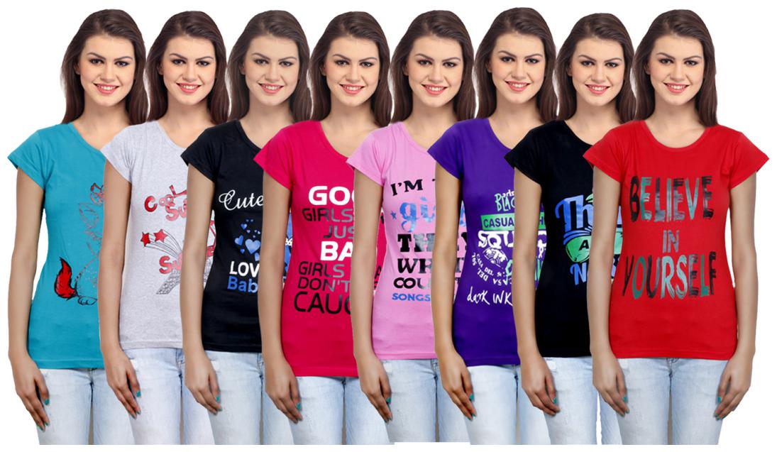 

IndiWeaves Women s Cotton Printed T-Shirts COMBO OFFER ( Pack of 8 T-Shirts)