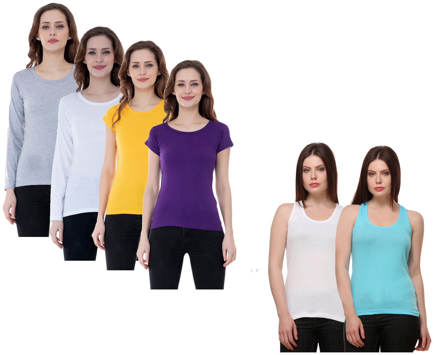 

Indiweaves Women Multi Regular fit Round neck Cotton Tank top