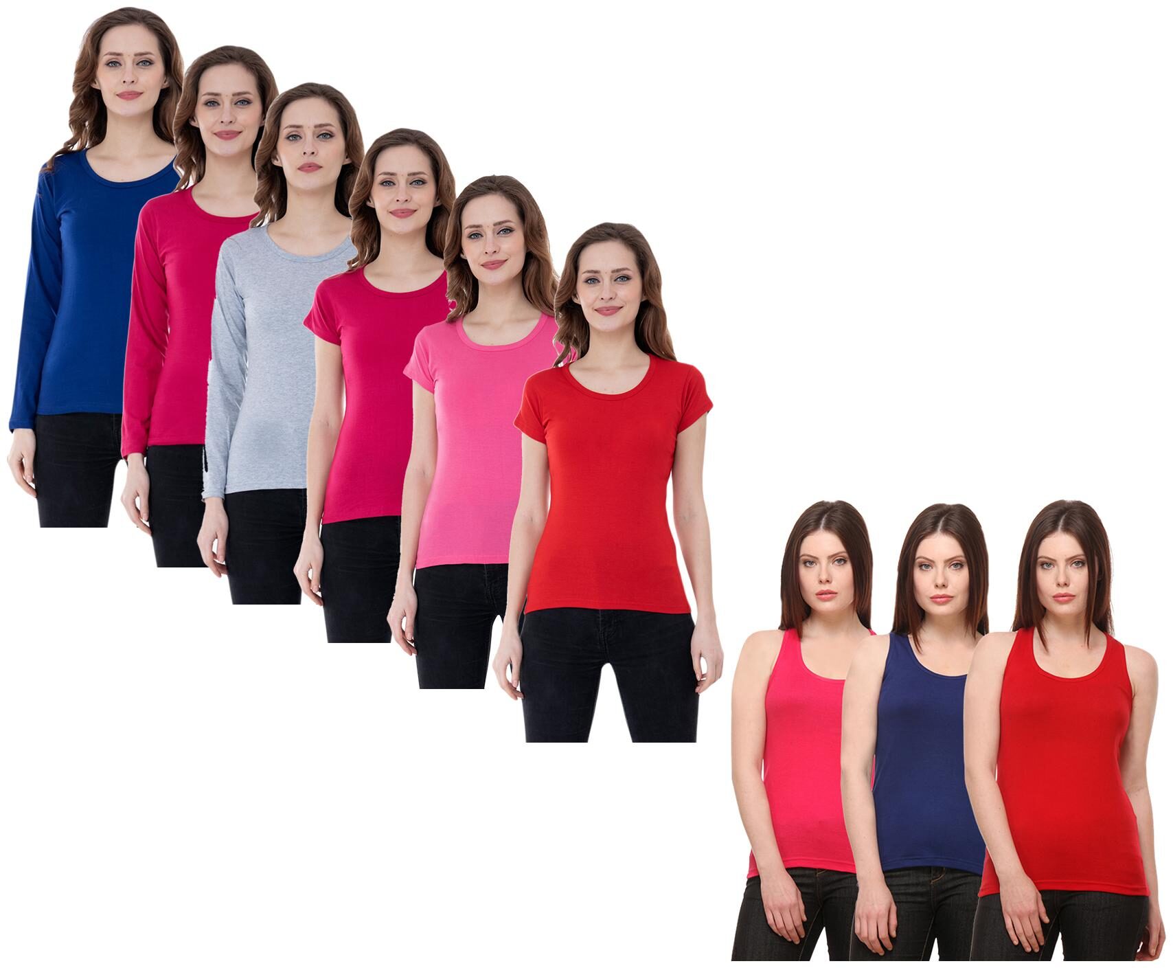 

Indiweaves Women Multi Regular fit Round neck Cotton Tank top