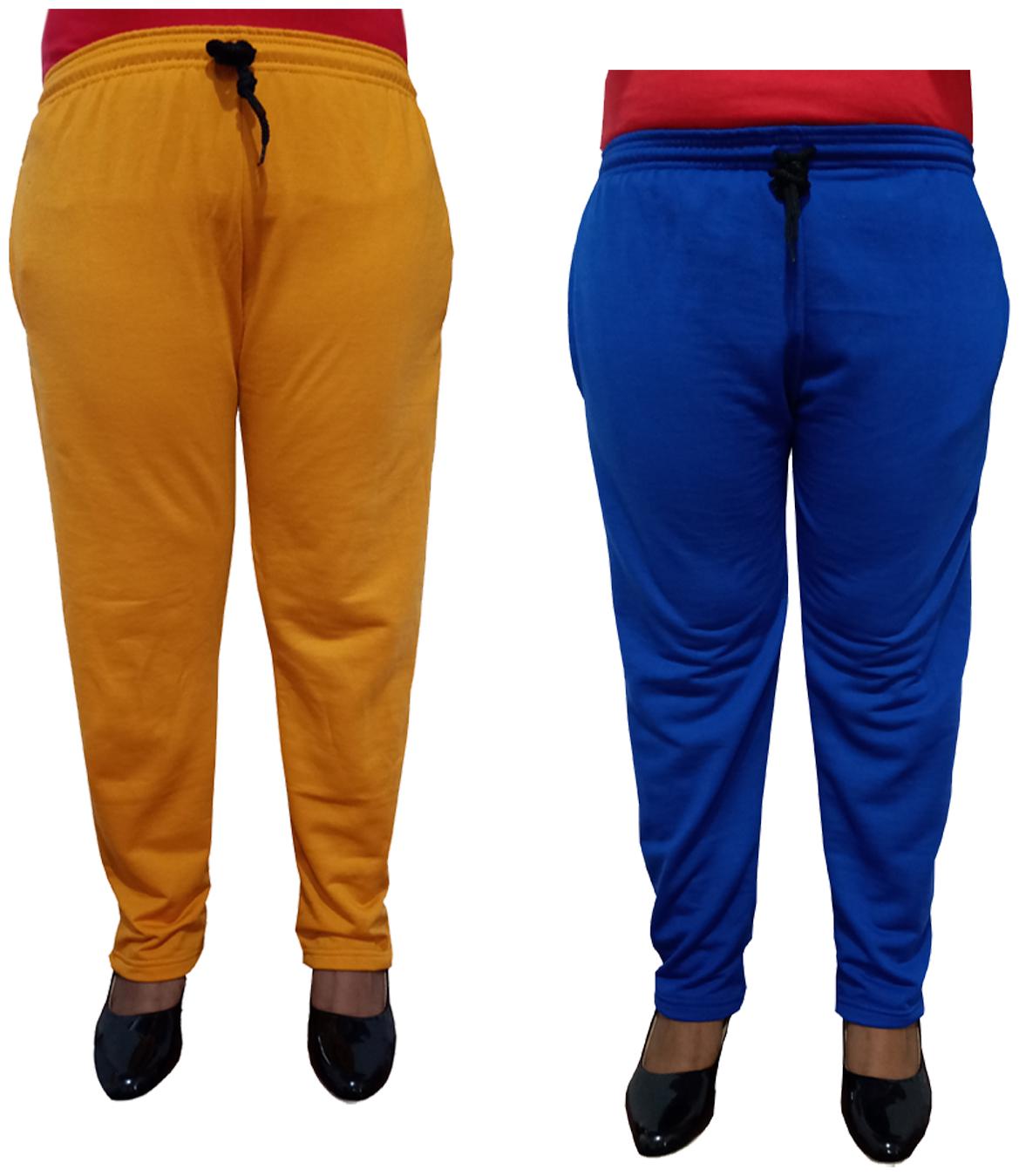 

Indiweaves Women Regular fit Fleece Solid Track pants - Blue Yellow
