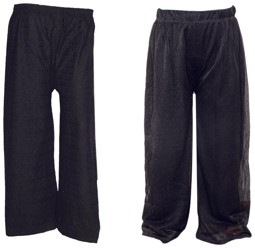 

IndiWeaves Womens 1 Full Chikan Work Pallazo and 1 Solid Palazzo Combo Pack (Pack of 2 Palazo)