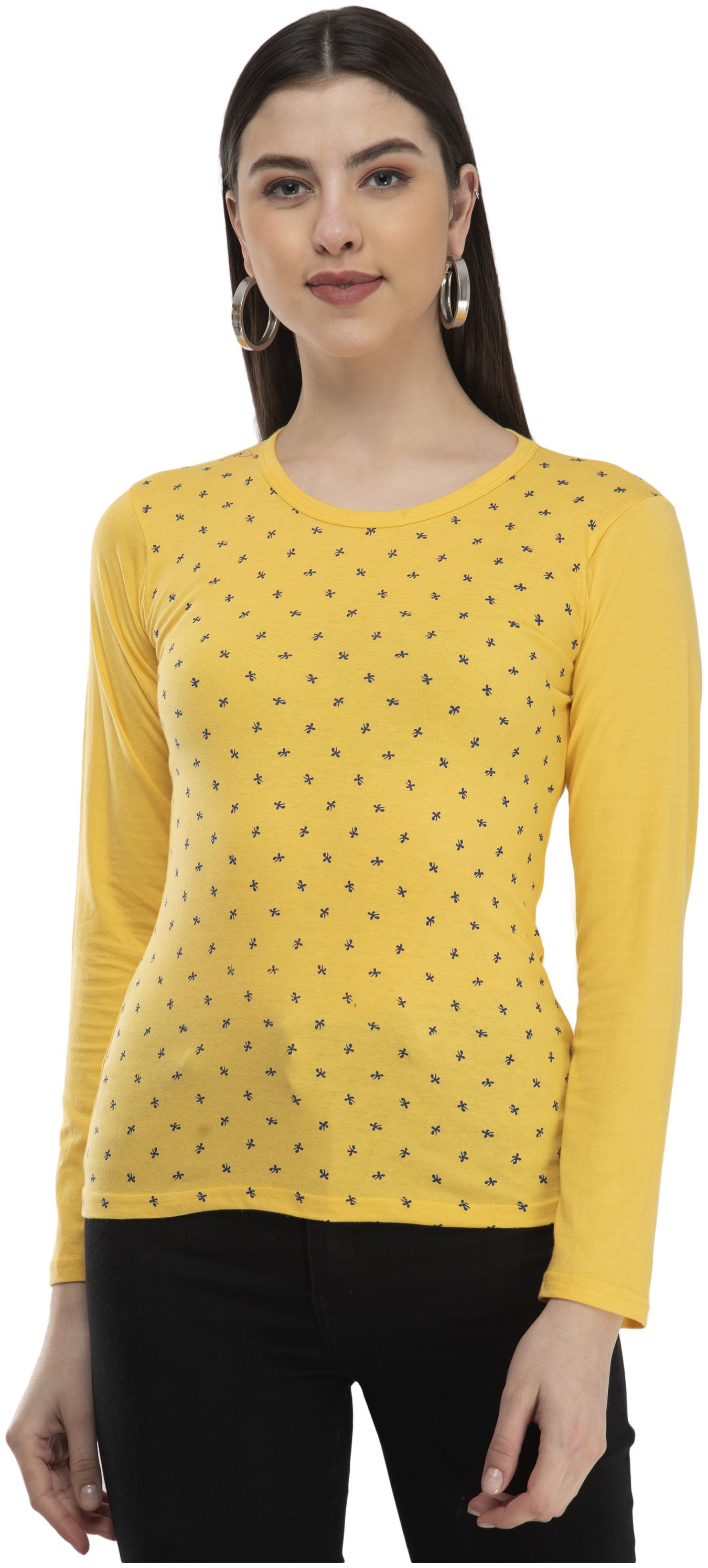 

Indiweaves Women Yellow Regular fit Round neck Cotton T shirt