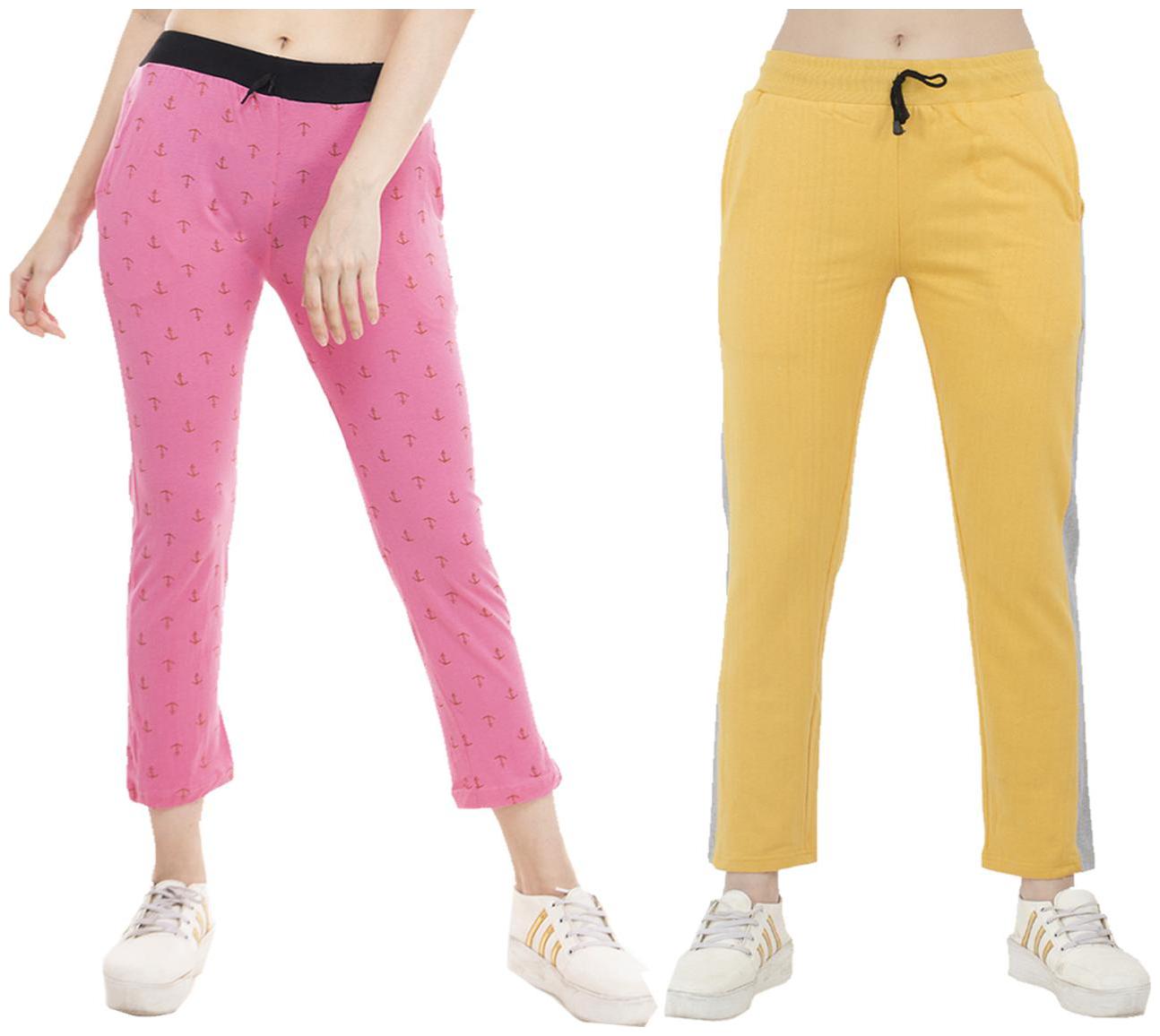 

Indiweaves Women Regular fit Polyester Printed Track pants - Yellow