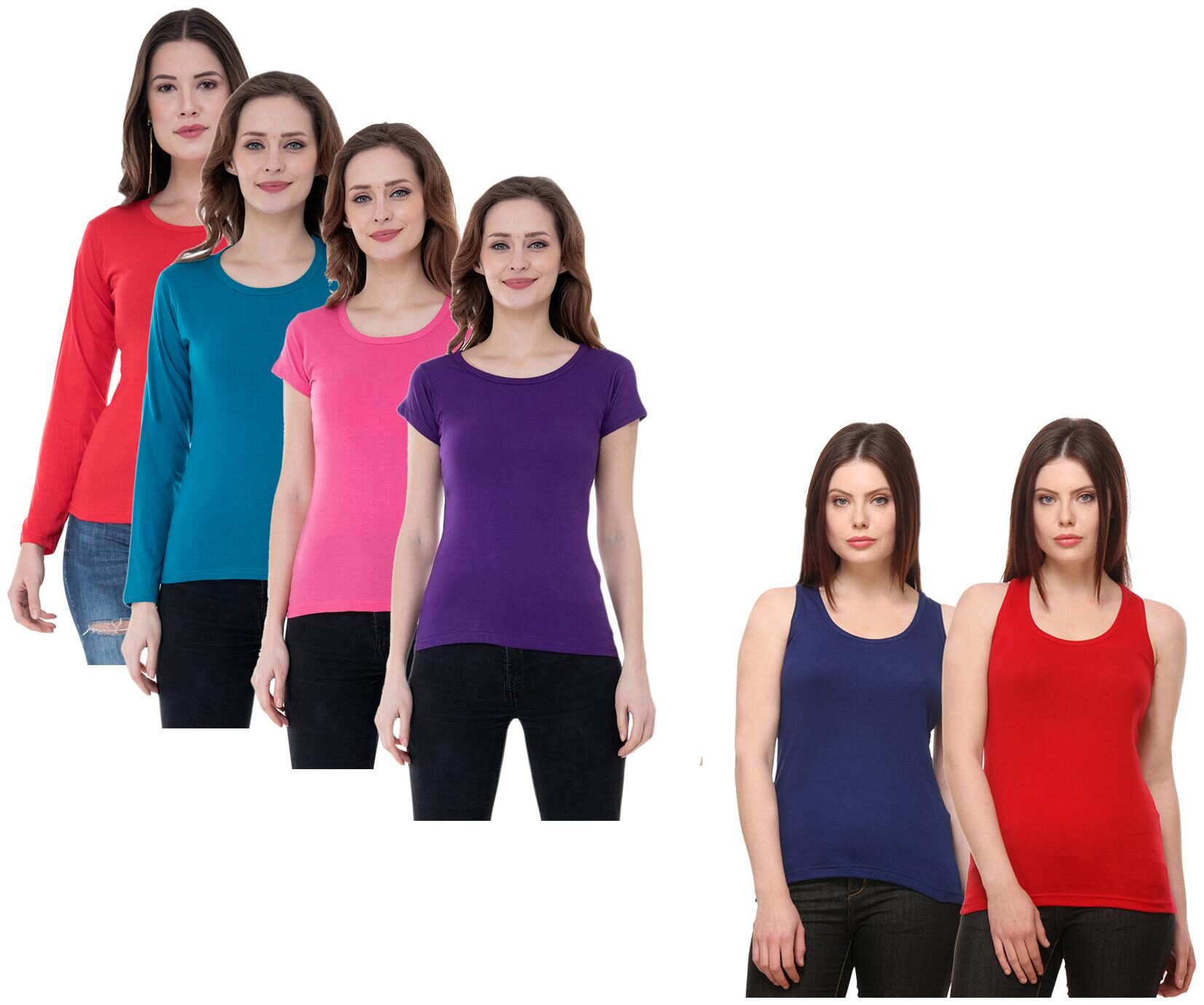 

Indiweaves Women Multi Regular fit Round neck Cotton Tank top