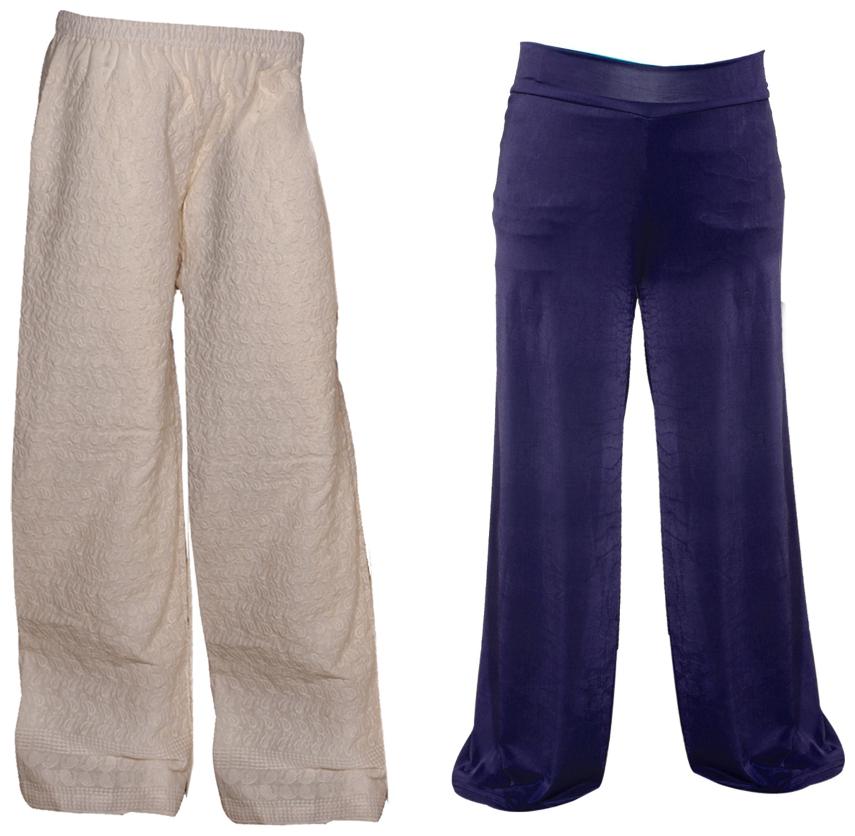 

IndiWeaves Womens 1 Full Chikan Work Pallazo and 1 Solid Palazzo Combo Pack (Pack of 2 Palazo)