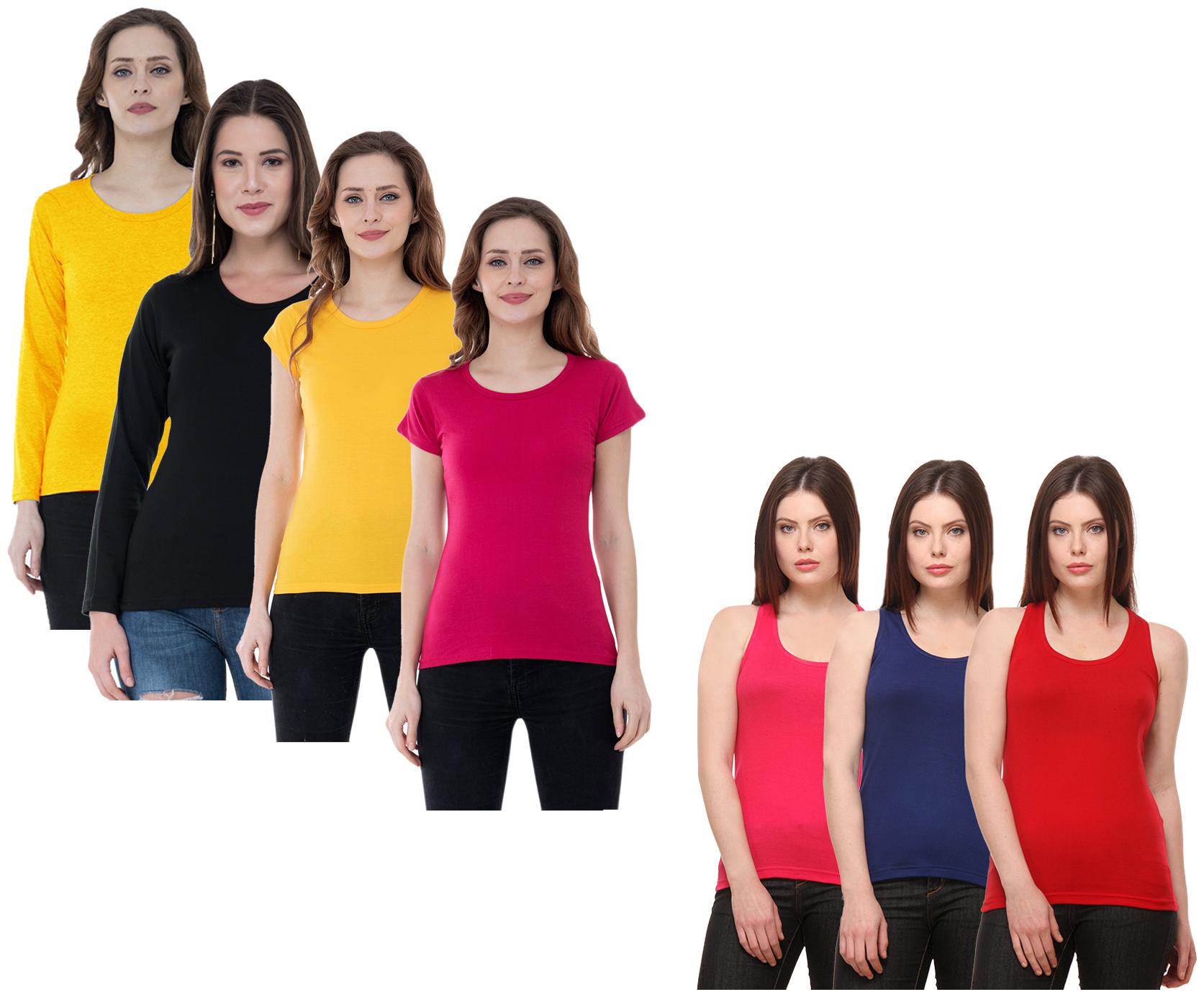 

Indiweaves Women Multi Regular fit Round neck Cotton Tank top