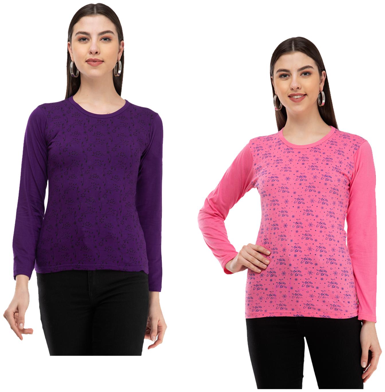 

Indiweaves Women Purple Pink Regular fit Round neck Cotton T shirt