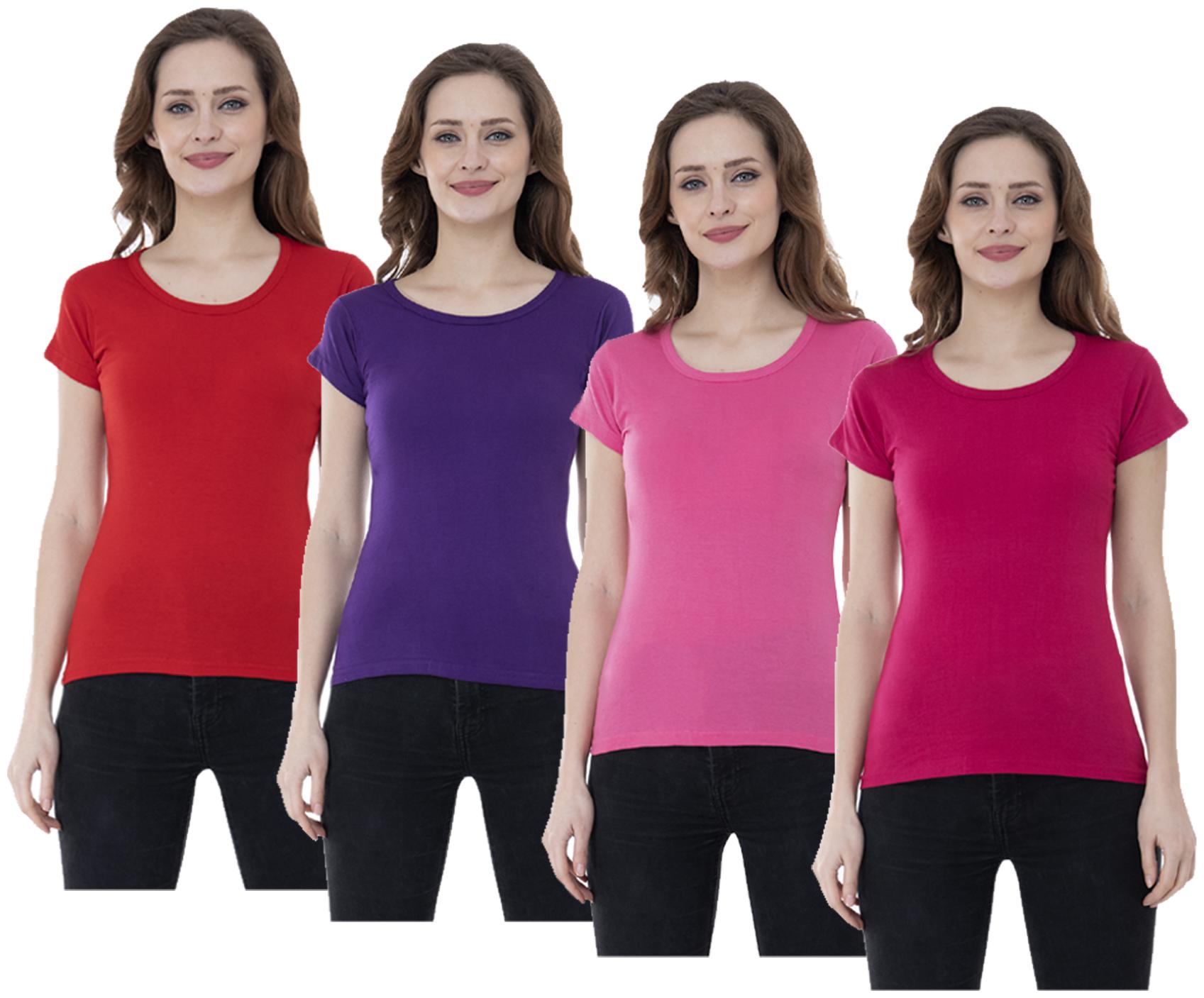 

Indiweaves Women Multi Regular fit Round neck Cotton T shirt