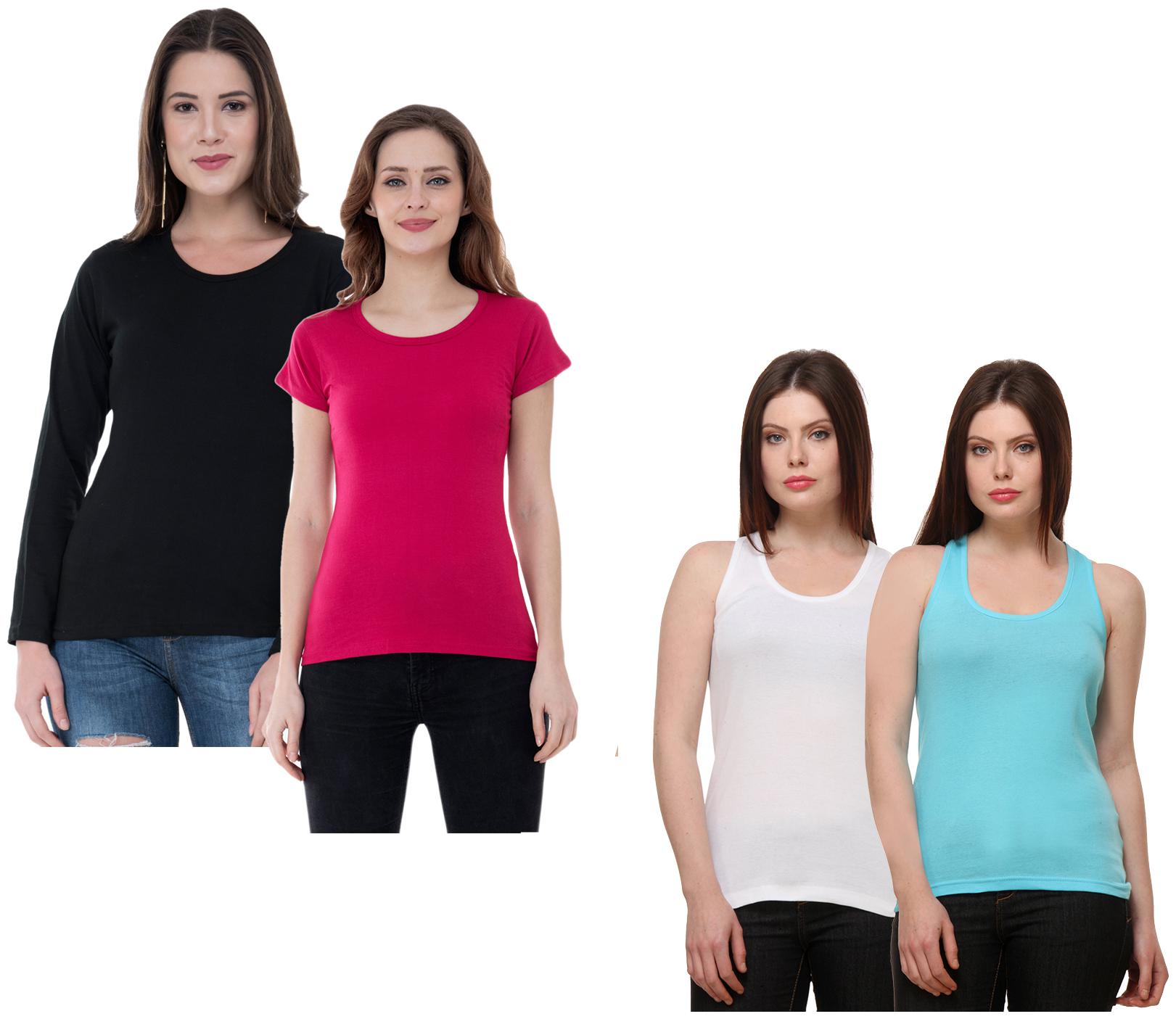 

Indiweaves Women Multi Regular fit Round neck Cotton Tank top