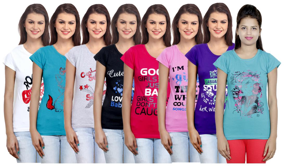 

IndiWeaves Women s Cotton Printed T-Shirts COMBO OFFER ( Pack of 8 T-Shirts)