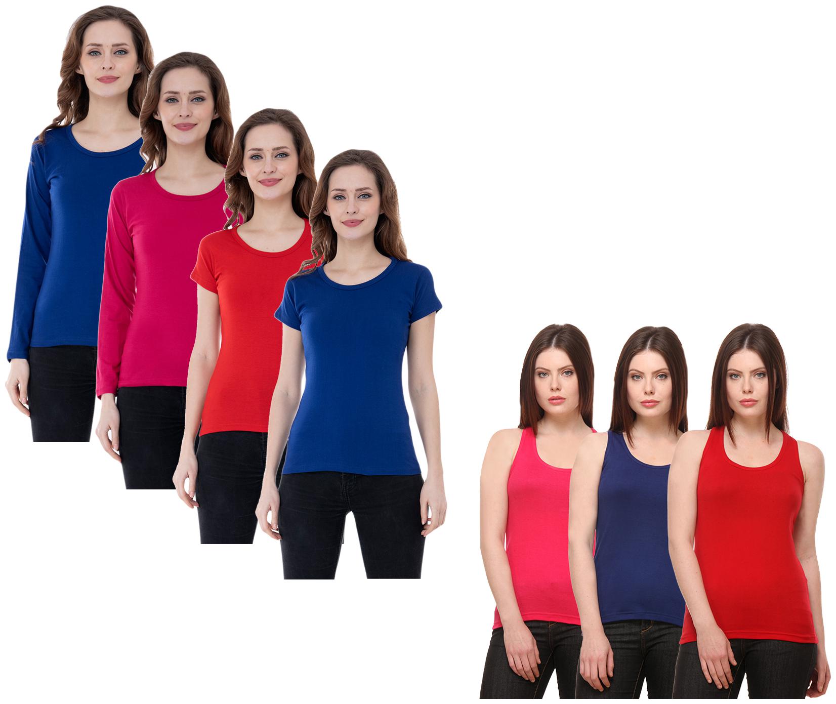 

Indiweaves Women Multi Regular fit Round neck Cotton Tank top