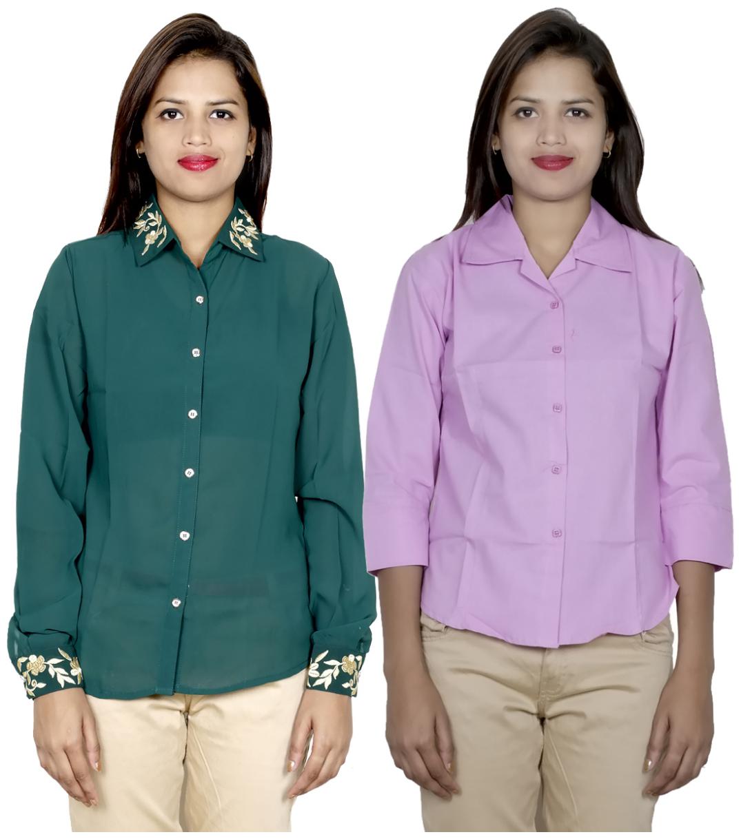 

Indiweaves Women Green Embroidered Regular Fit Shirt