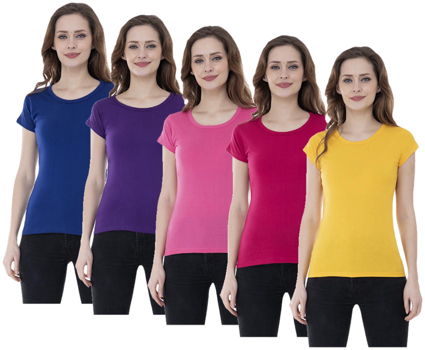 

Indiweaves Women Multi Regular fit Round neck Cotton T shirt