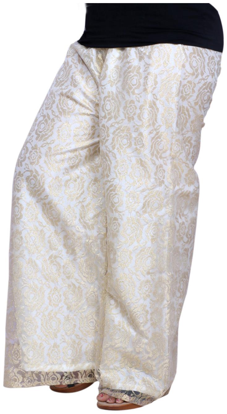 

IndiWeaves Women White Zari Palazzo