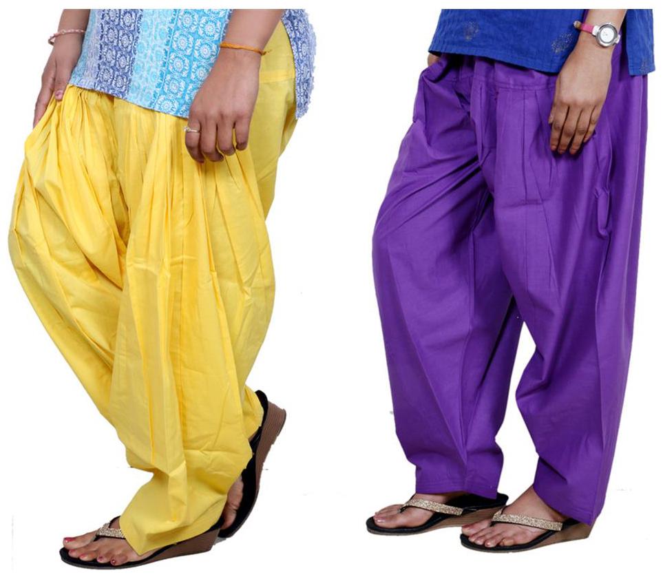 

IndiWeaves Women Cotton Semi-Patiala Salwar Set of -2