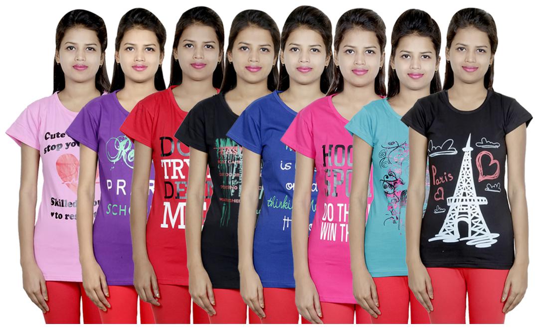 

IndiWeaves Women s Cotton Printed T-Shirts COMBO OFFER ( Pack of 8 T-Shirts)