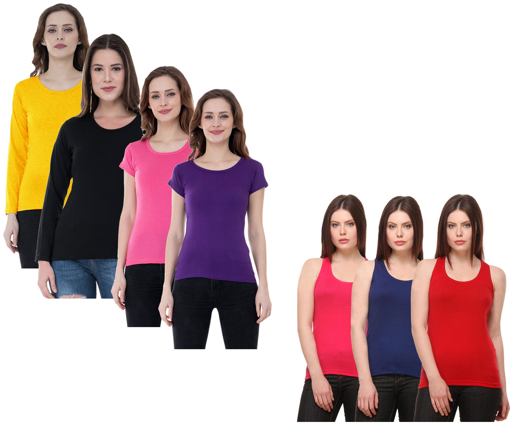 

Indiweaves Women Multi Regular fit Round neck Cotton Tank top