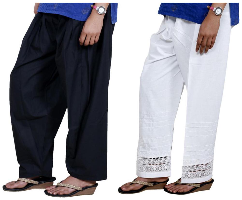 

IndiWeaves Women Cotton Semi-Patiala with Chaudi Lece Semi- Patiala Salwar Set of -2