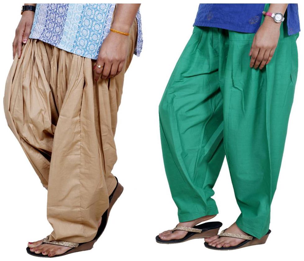 

IndiWeaves Women Cotton Semi-Patiala Salwar Set of -2