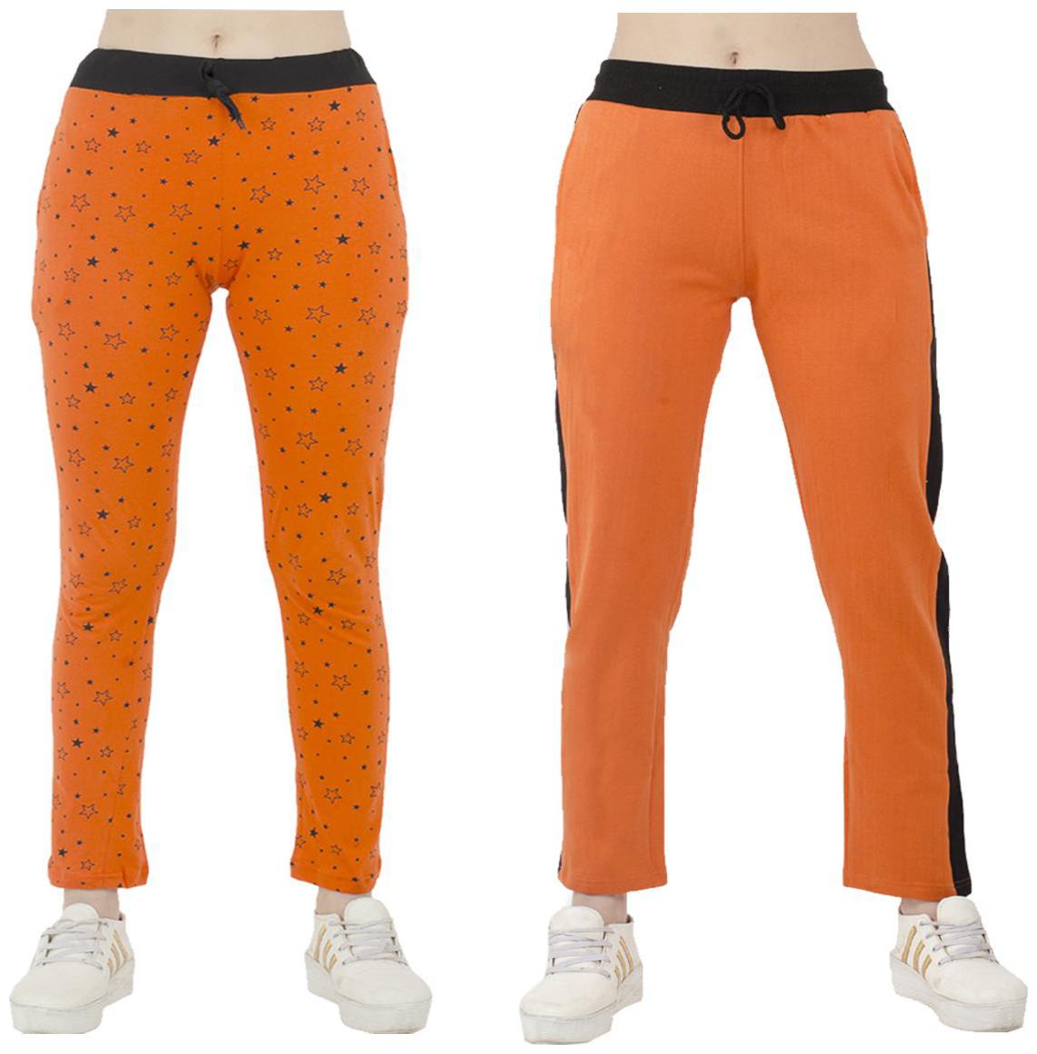 

Indiweaves Women Regular fit Polyester Printed Track pants - Orange