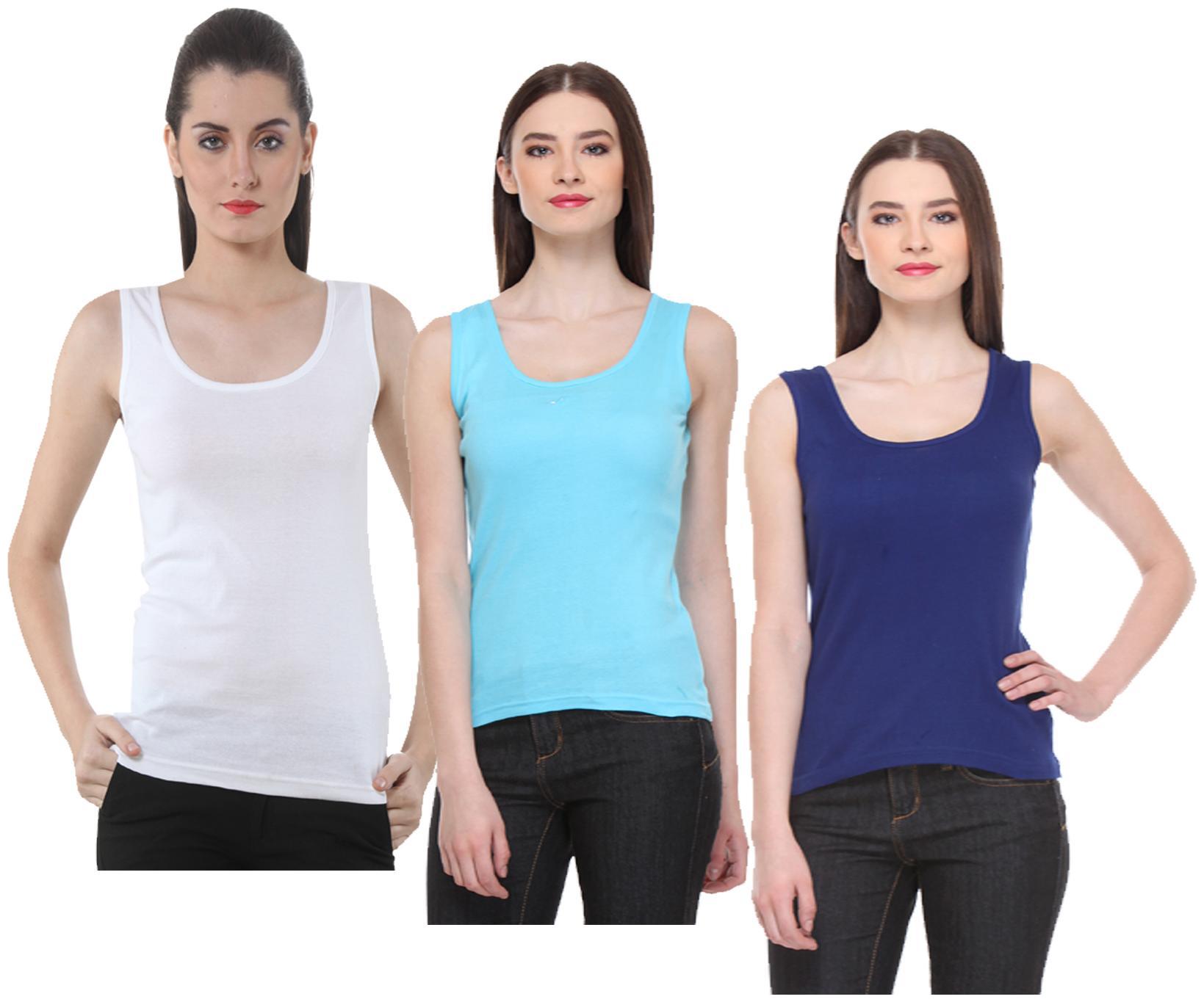 

Indiweaves Women Multi Regular fit U neck Cotton Tank top