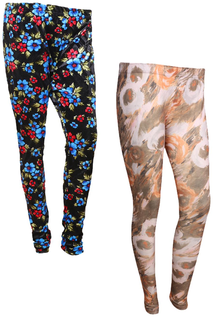 

IndiWeaves Women Cotton Printed Legging and Velvet Printed Leggings (Pack of 2)