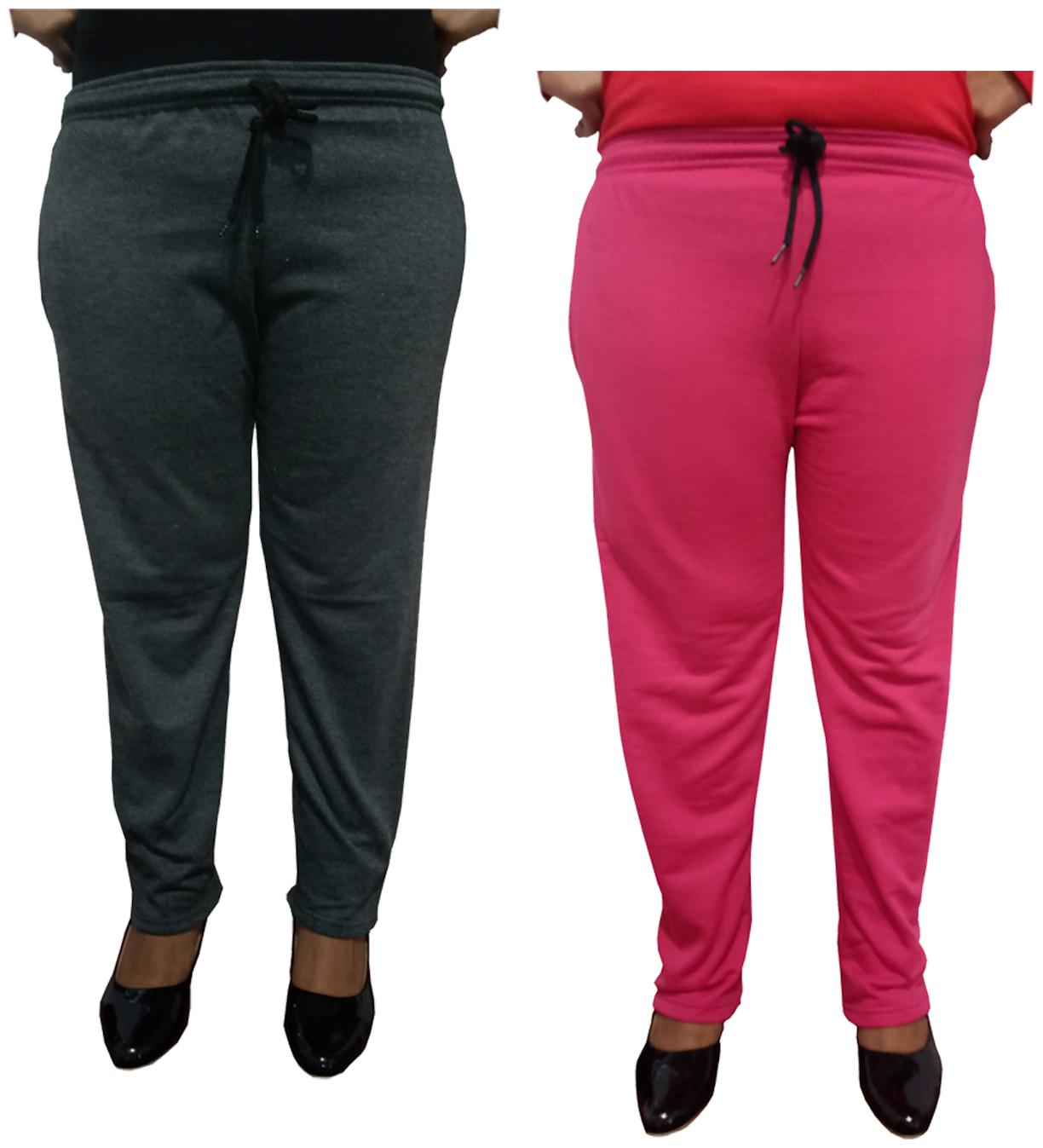

Indiweaves Women Regular fit Fleece Solid Track pants - Pink Grey