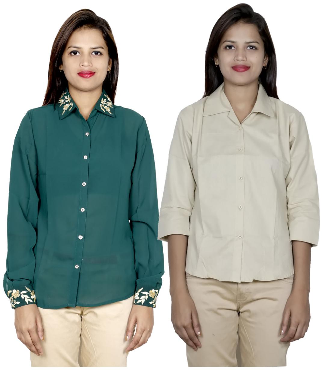 

Indiweaves Women Green Embroidered Regular Fit Shirt