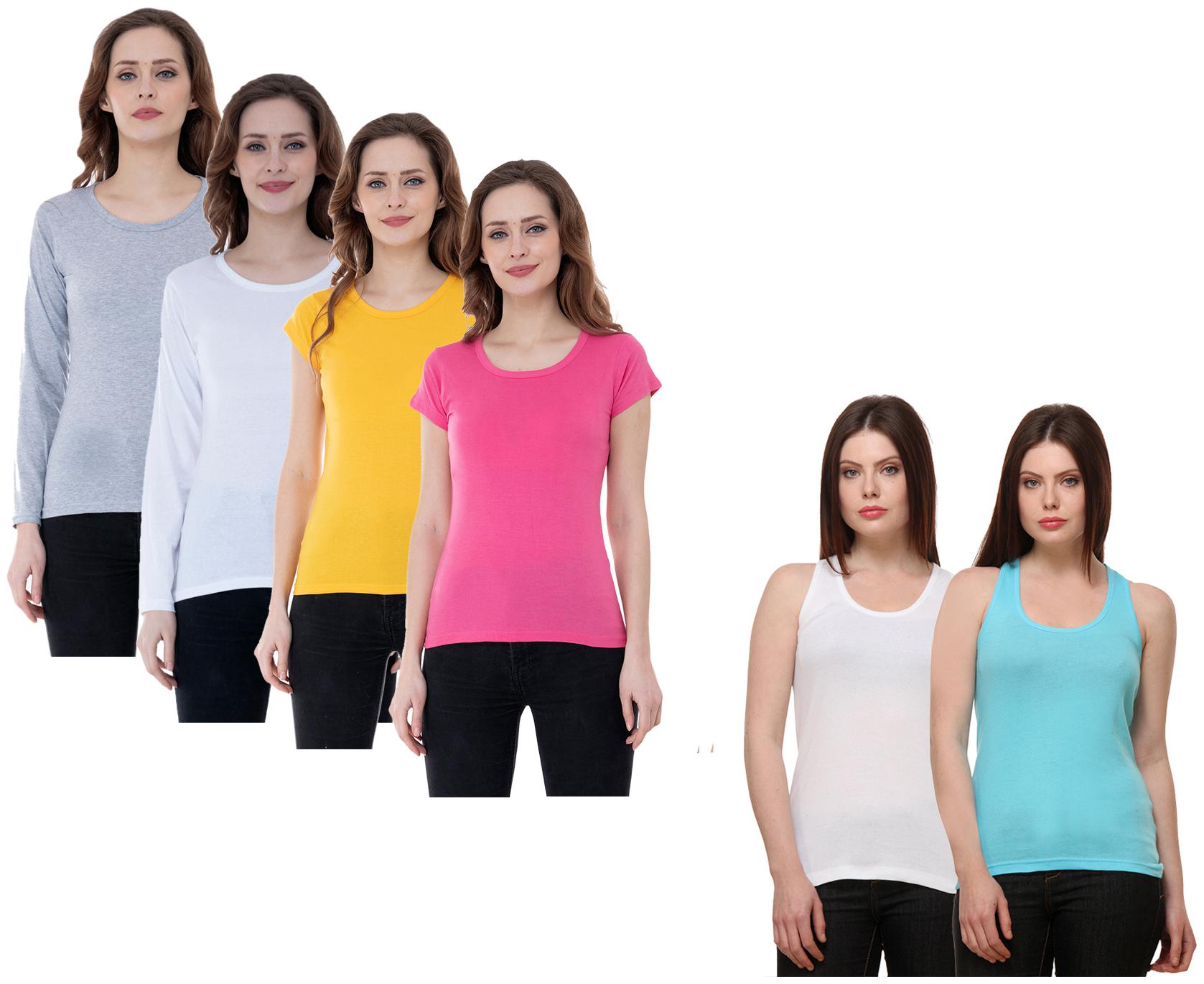 

Indiweaves Women Multi Regular fit Round neck Cotton Tank top